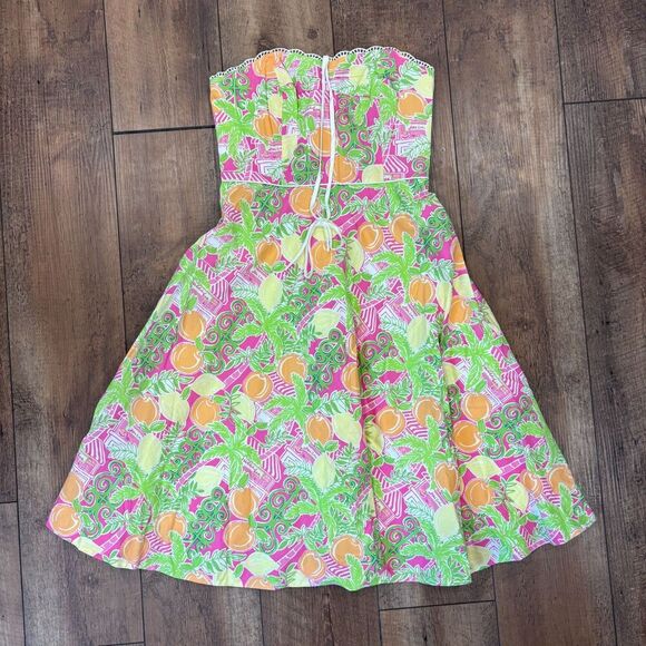 Lilly Pulitzer Dresses & Skirts - VTG Lilly Pulitzer Dress 2 Cotton Floral Lemons Strapless Zip A-Line Barbie
